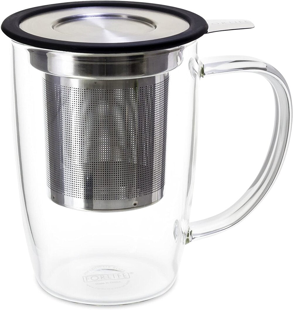 FORLIFE NewLeaf Glass Tea 16-Ounce Mug with Infuser and Lid