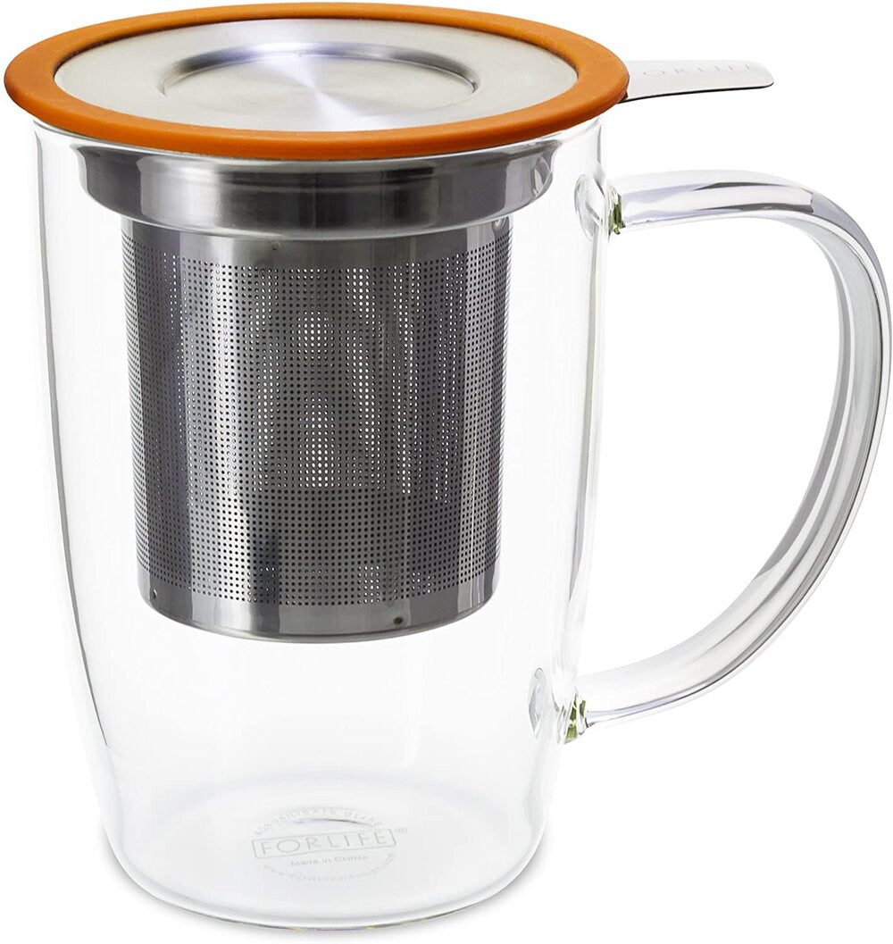 FORLIFE NewLeaf Glass Tea 16-Ounce Mug with Infuser and Lid