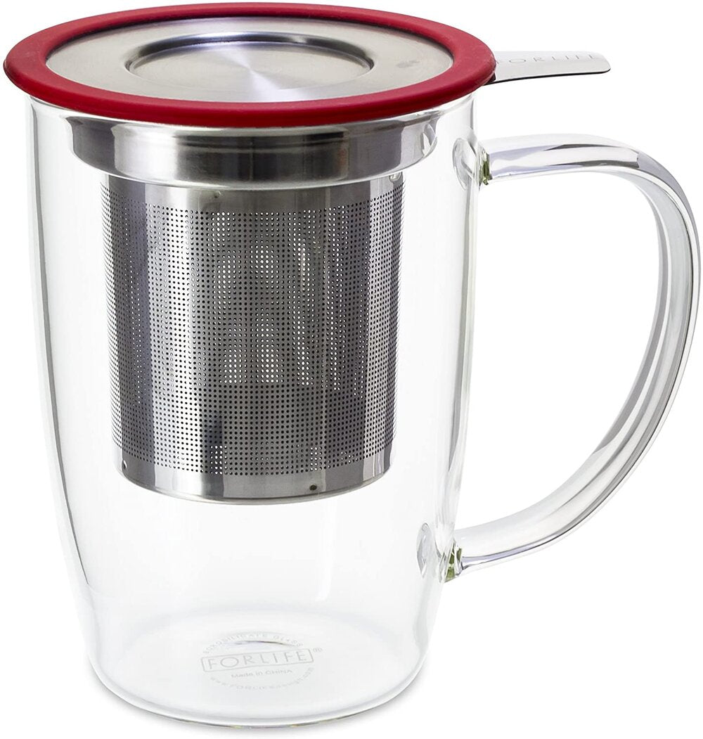 FORLIFE NewLeaf Glass Tea 16-Ounce Mug with Infuser and Lid